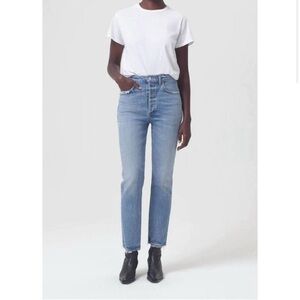 AGOLDE riley high rise crop straight jean size 27 distressed hem